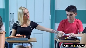 Busty MILF teacher gets with teen couple in her classroom