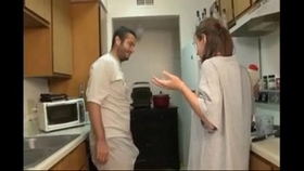 brother and sister blowjob in the kitchen